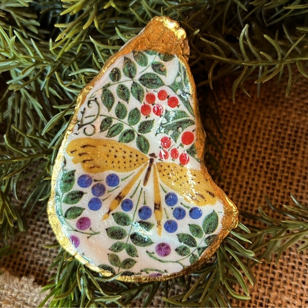 Handmade Découpage Botanical Oyster Trinket Dish